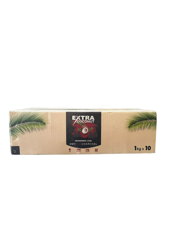 Extra Coconut Hexagonal Coal for Shisha - 10 kg Box (10x1 kg)